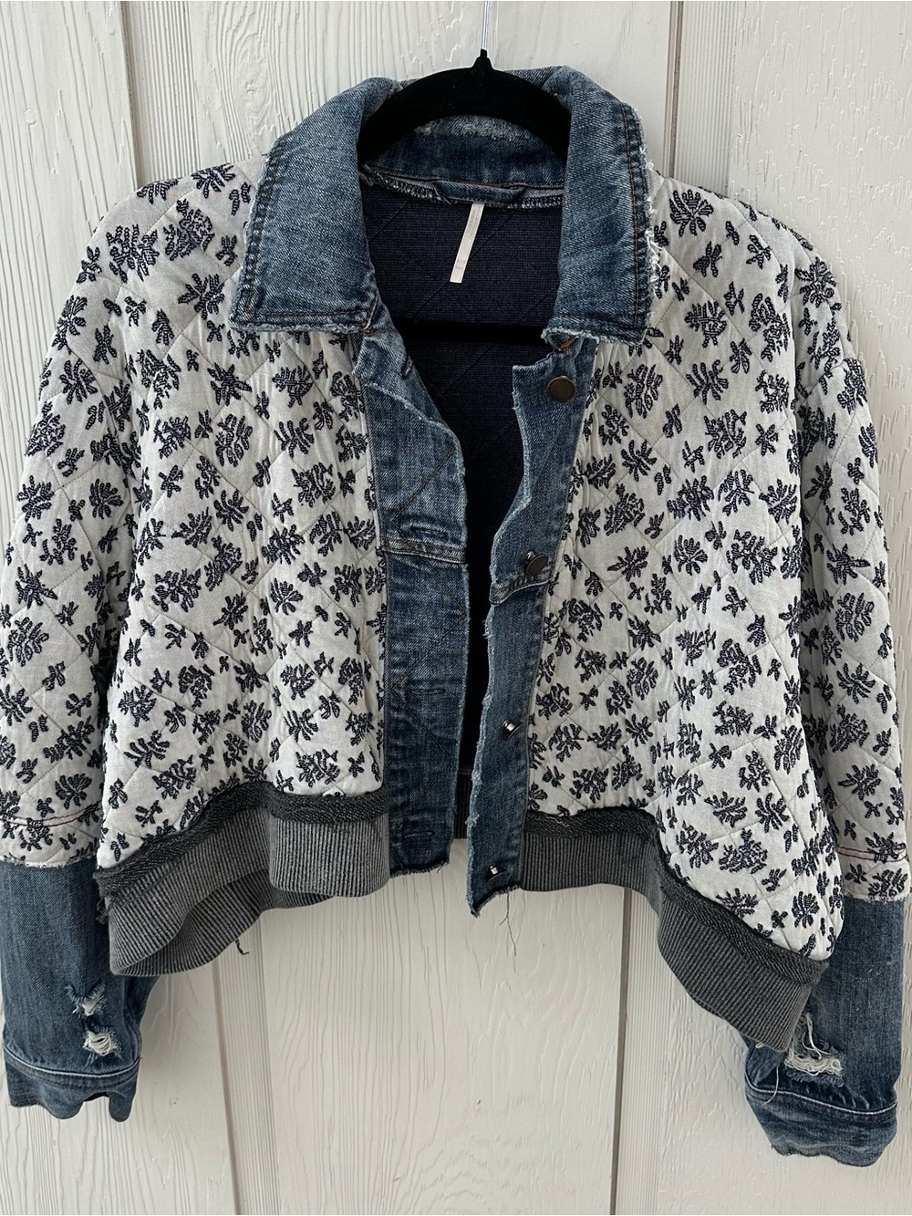 Free People Ditsy Floral Print Denim and Quilted jacket - Picture 3 of 8